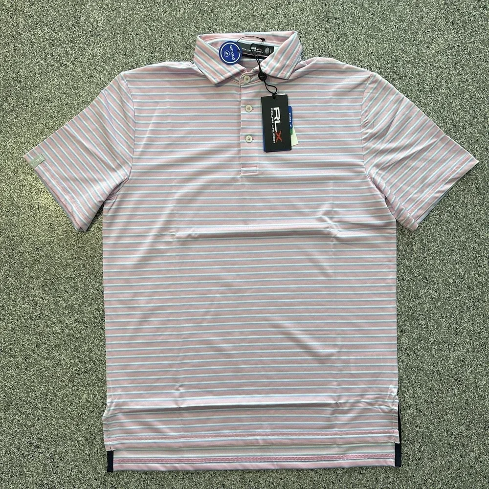 Ralph Lauren RLX Golf Polo Shirt Mens S Pink Striped Classic Fit Performance